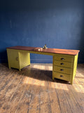 Industrial Reclaimed Large Clerks Desk. Original Paint, Statement, 8ft, Drawers
