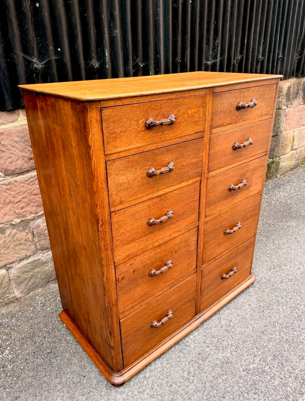 1920s Antique Banker’s Oak Tallboy Chest of Drawers. 10 Drawer. Office, Bedroom