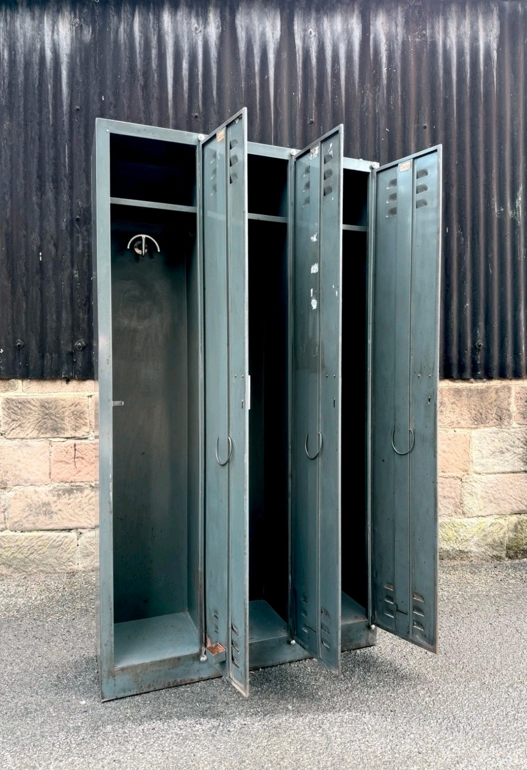 Vintage 1950s Italian Steel Lockers,3 Door,Hallway,Industrial,Storage,Original
