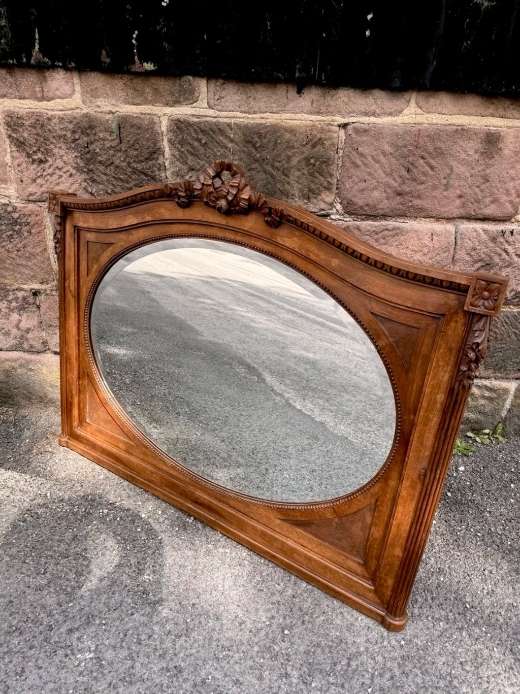 Antique Over Mantle Mirror, Victorian, Walnut Architectural Mirror, Italian