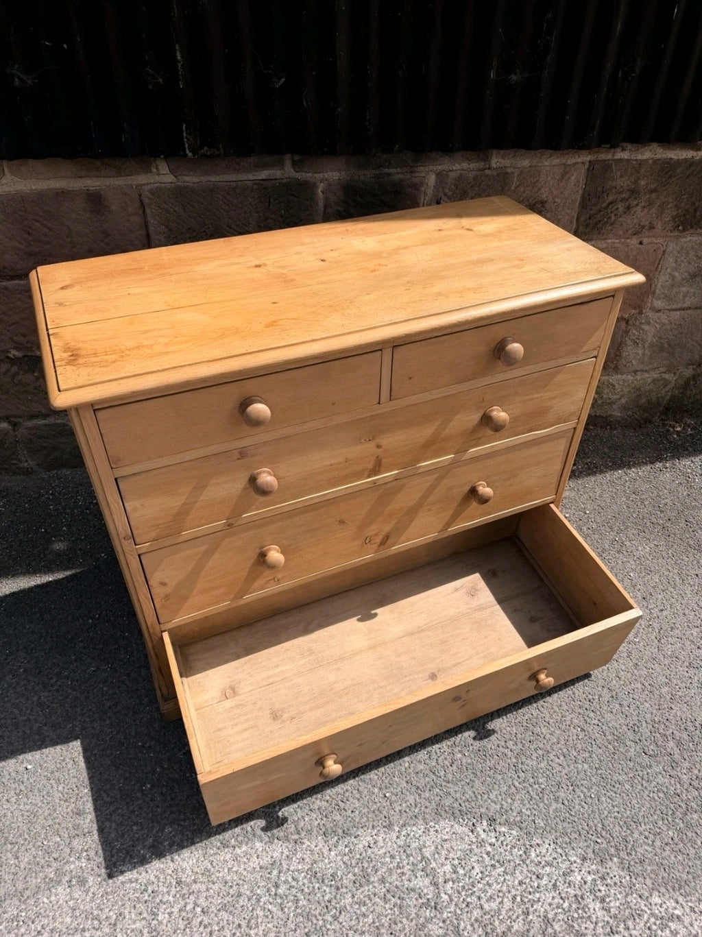 Large Antique Victorian Waxed Pine Chest Of Drawers, Country Farmhouse, Bedroom.