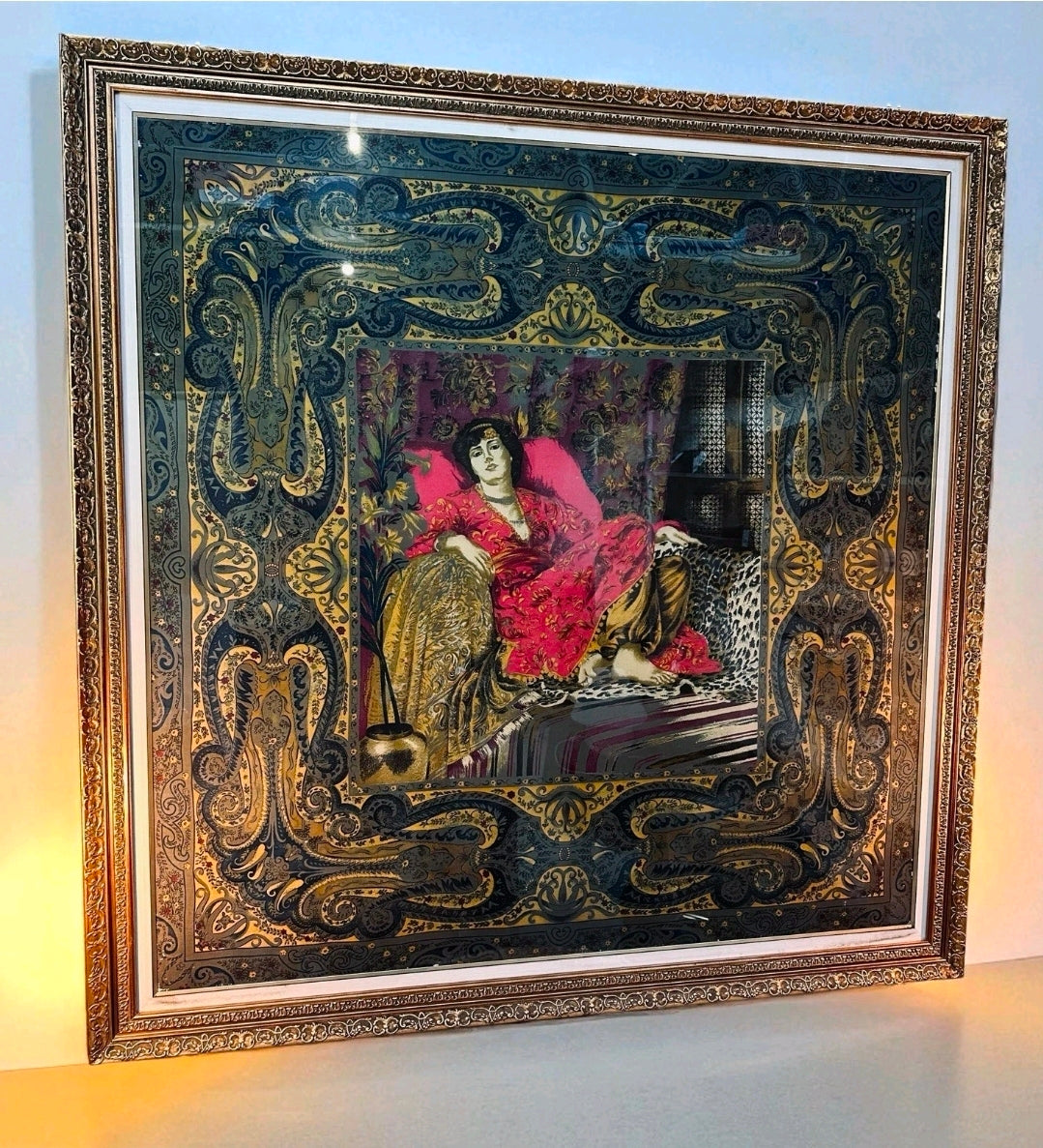 Large Vintage Italian Framed Tapestry. 1930’s 155x159cm.Wall Art, Statement Piece