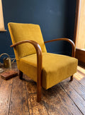 Yellow Fabric Mid Century Italian Armchair. MCM, Living Room, Accent Chair.