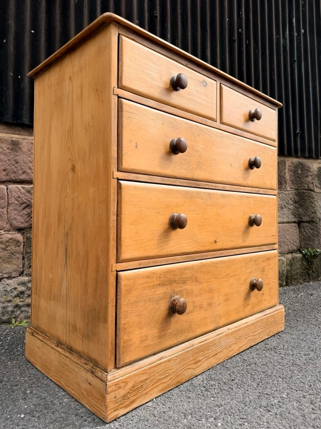 Large Antique Victorian Waxed Pine Chest Of Drawers, Country Farmhouse, Bedroom.