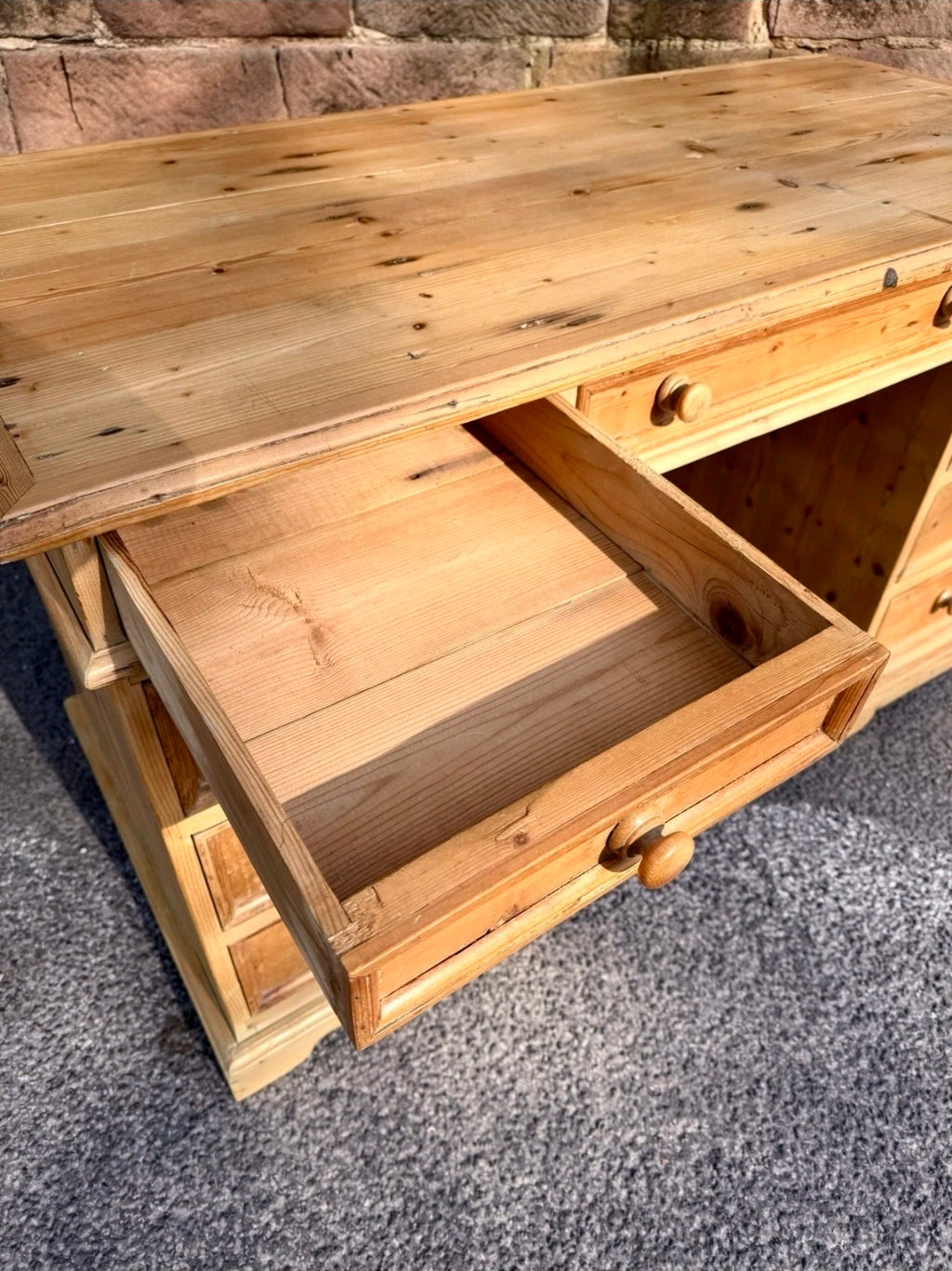 Waxed Solid Pine Twin Pedestal Desk Traditional Rustic, Study, Drawers, Office