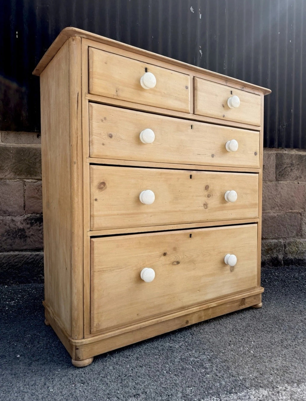 Large Antique Victorian Waxed Pine Chest Of Drawers, Country Farmhouse, Bedroom.