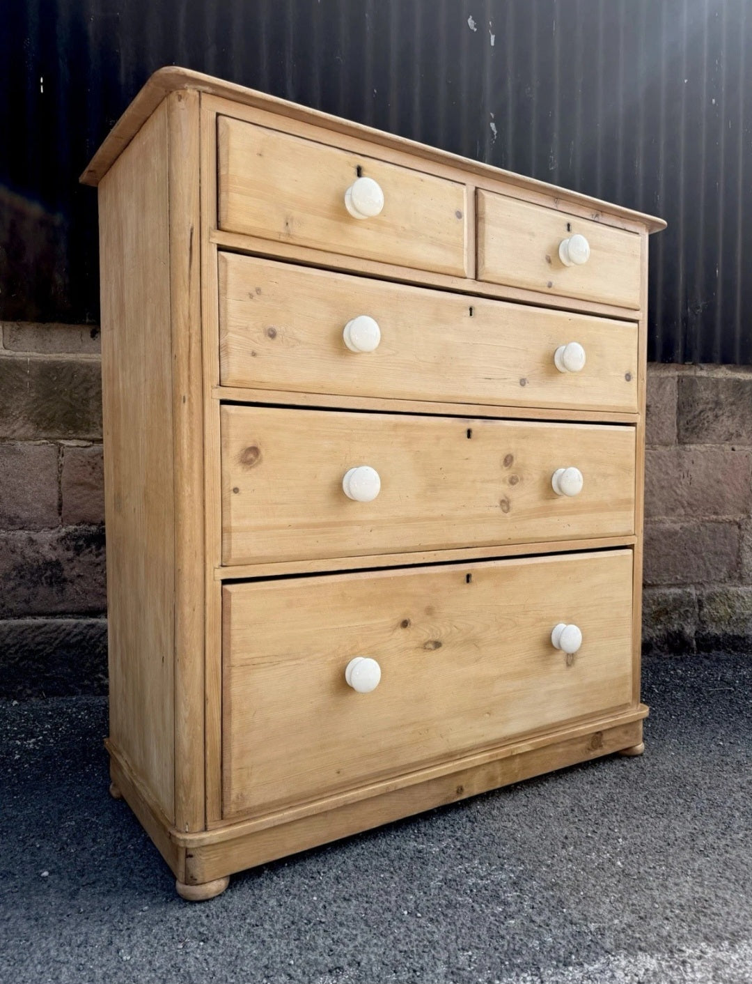 Large Antique Victorian Waxed Pine Chest Of Drawers, Country Farmhouse, Bedroom.