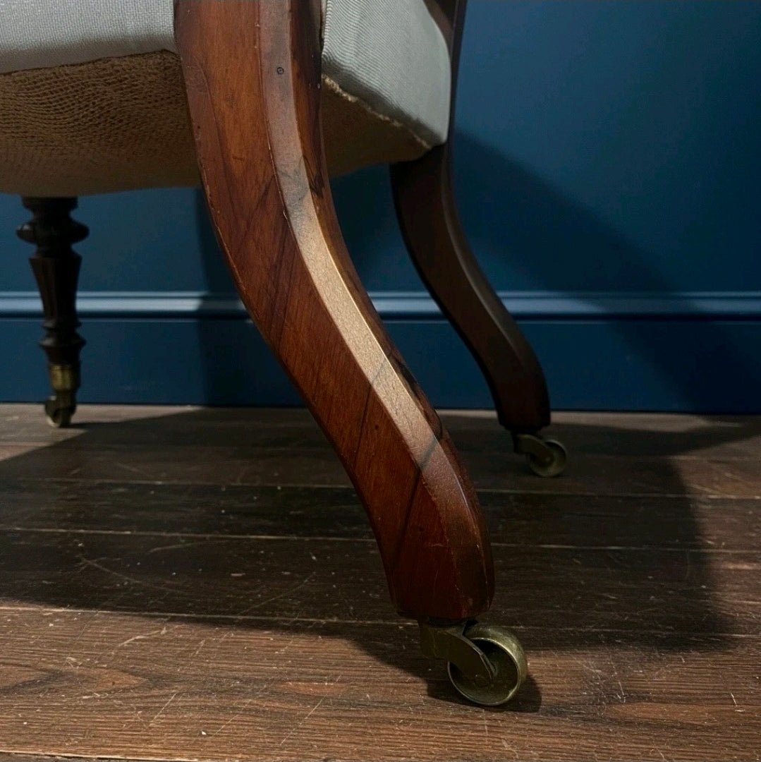 Victorian Prie dieu Chair Rosewood Upholstered Grey Chair, Bedroom, Occasional