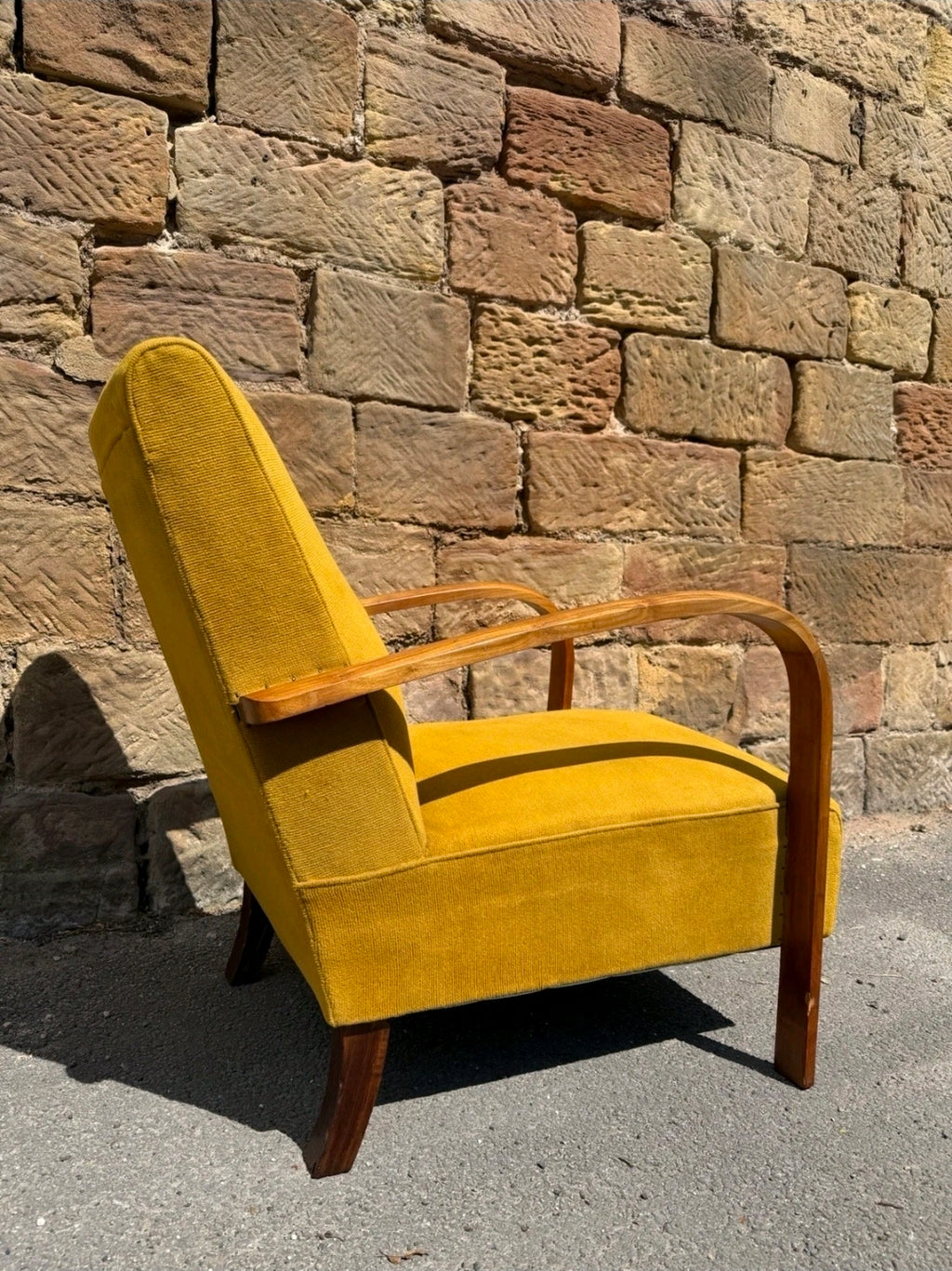 Yellow Fabric Mid Century Italian Armchair. MCM, Living Room, Accent Chair.