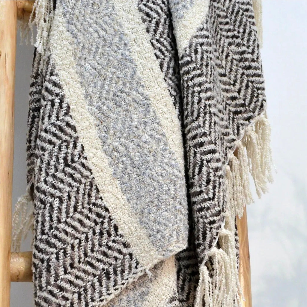 Savannah Herringbone Throw Blanket - 100% Recycled Materials (Grey)