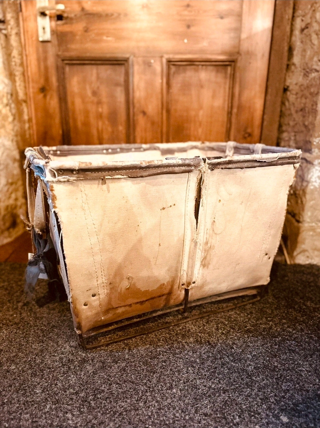 1950s American Industrial Laundry Basket From Steel PA, Log Basket, Vintage