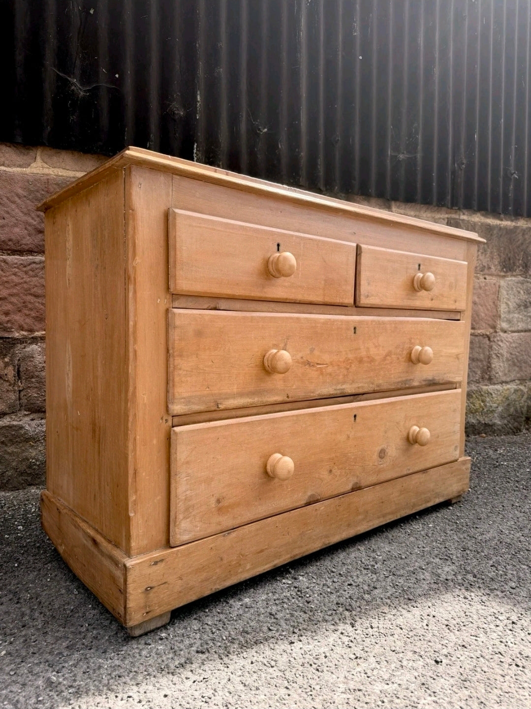 Rustic Antique Victorian Waxed Pine Chest Of Drawers, Country Cottage, Bedroom.