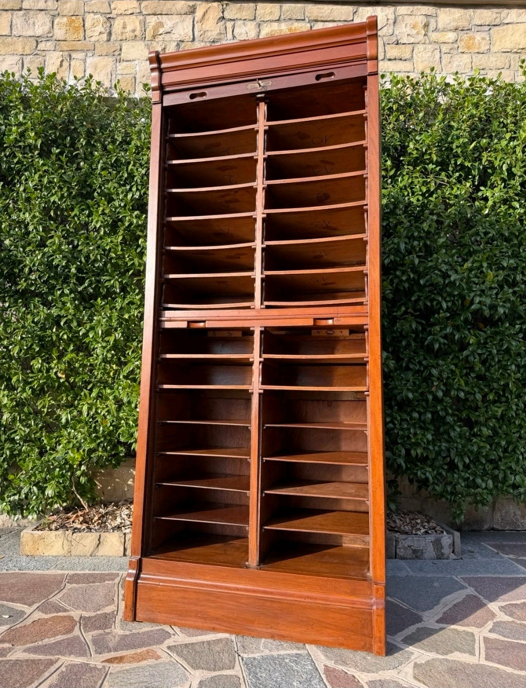 Cherry Wood Italian Tambour Archivio (c. 1920–1930) Filing Cabinet, Haberdashery