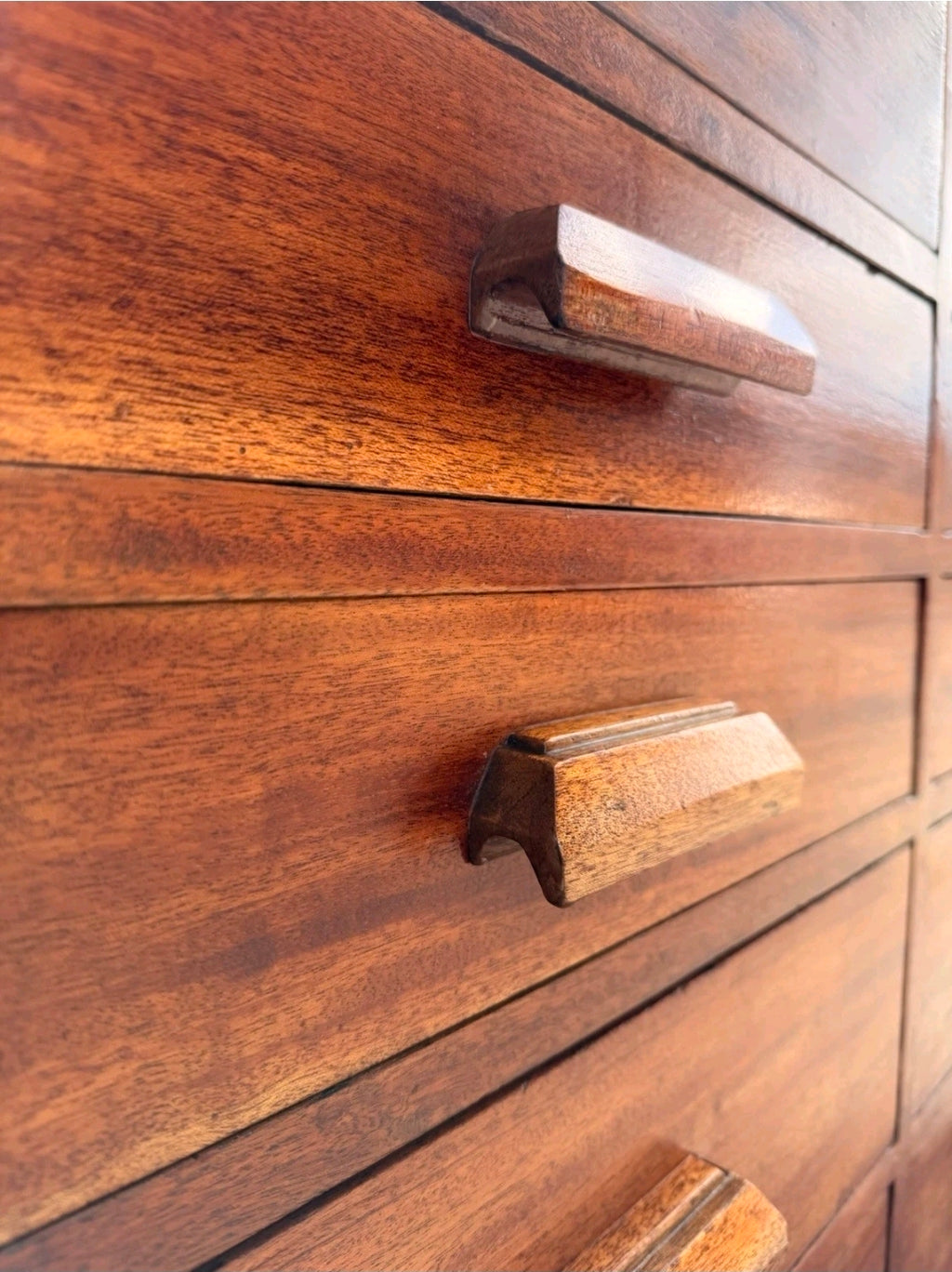 Vintage Mid Century Iroko Wood Science Lab Bank Of Drawers. 1950s, Industrial