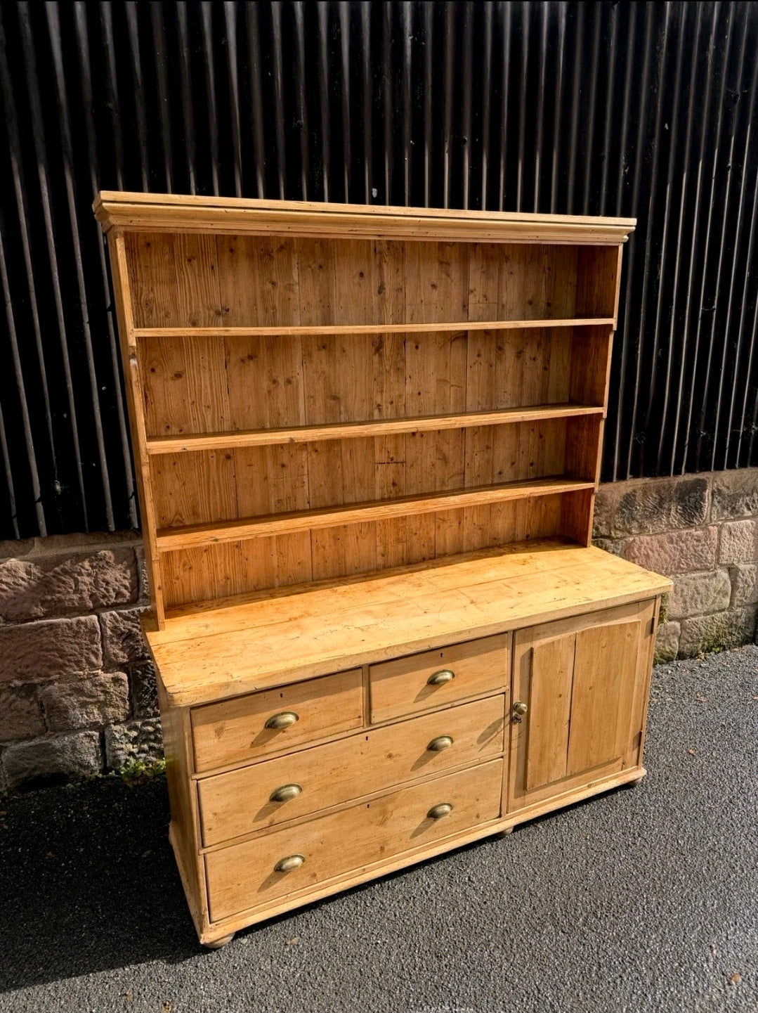 Large Antique Pine & Sycamore Victorian Dresser. Kitchen, Country House, Pantry