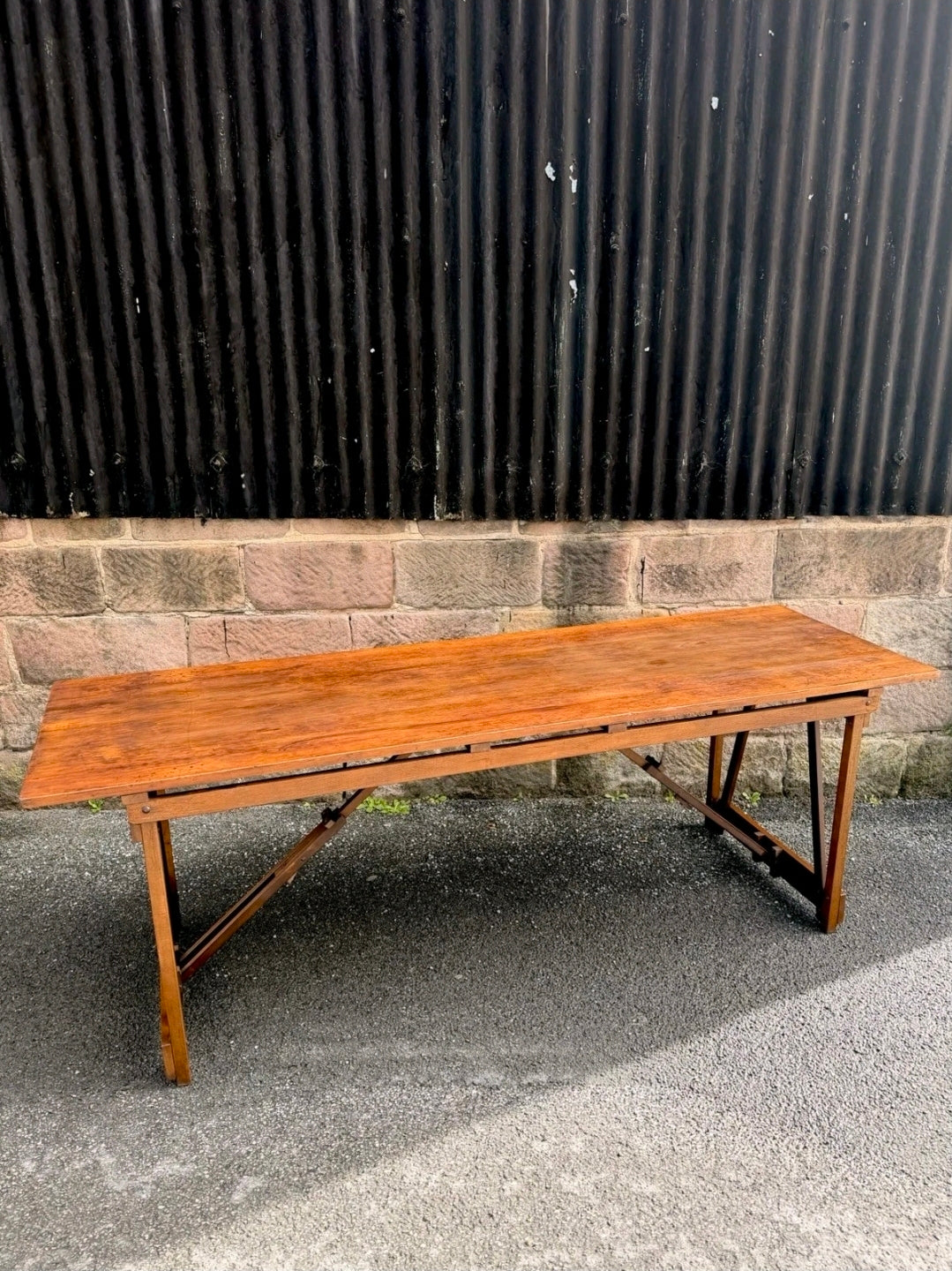 Rare Pitch Pine & Beech 7ft 1960s Trestle Table. Dining, 8 Seater, Art, Studio