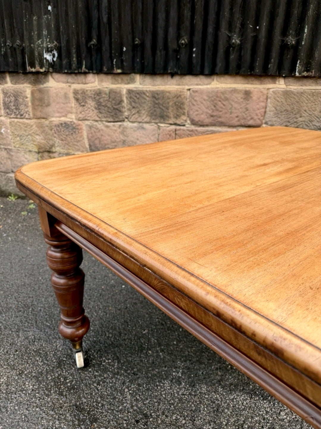 Large Victorian Pine & Mahogany Dining Table. 6 Seater, Restored, Castors