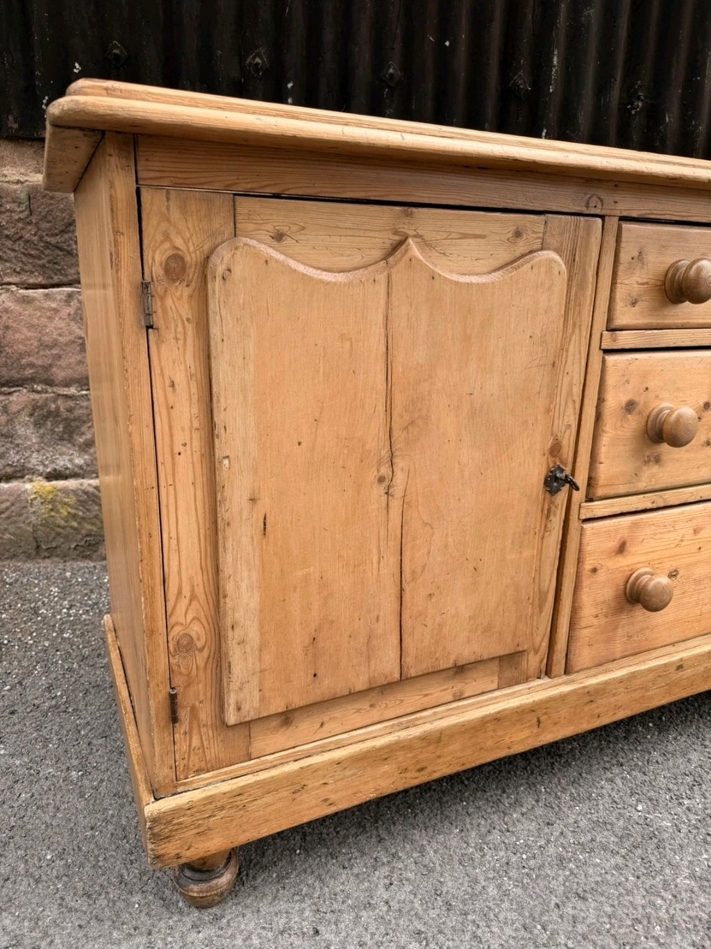 Victorian Pine Dresser Base/Sideboard. Three Drawers, Country, Cottage. Original