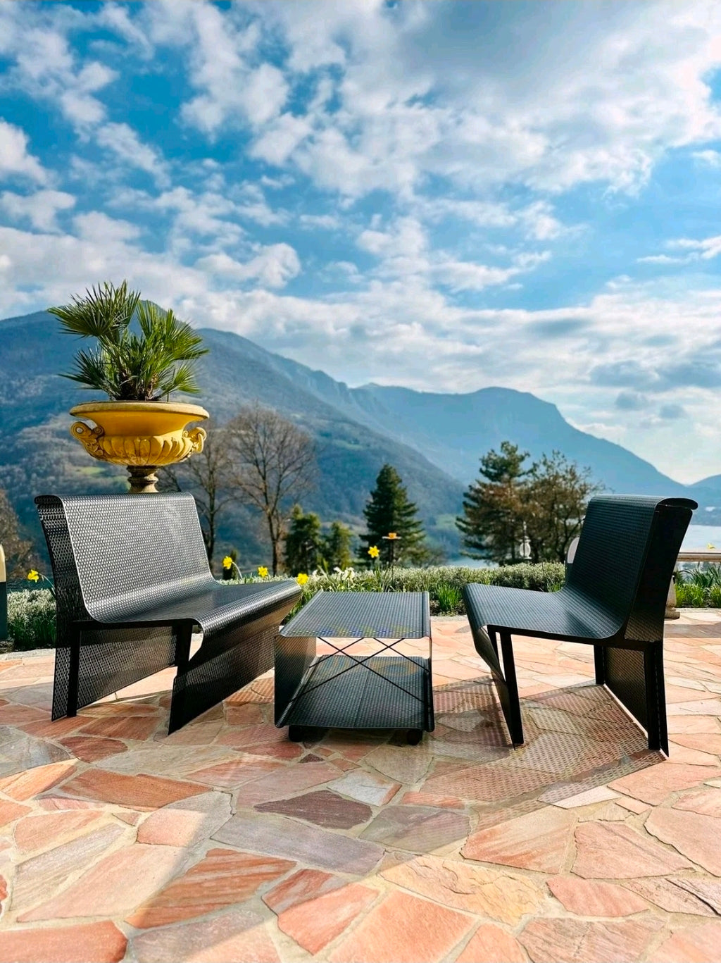 Punched Steel Plate, Outdoor Furniture Set by NEOLT, 1980s Patio, Garden Seating