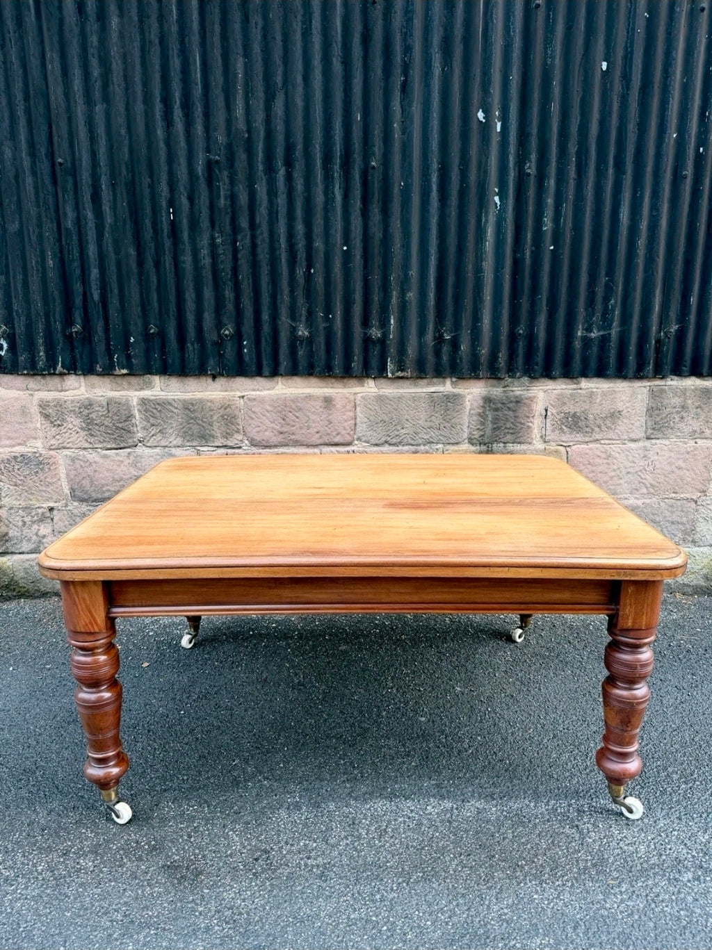 Large Victorian Pine & Mahogany Dining Table. 6 Seater, Restored, Castors