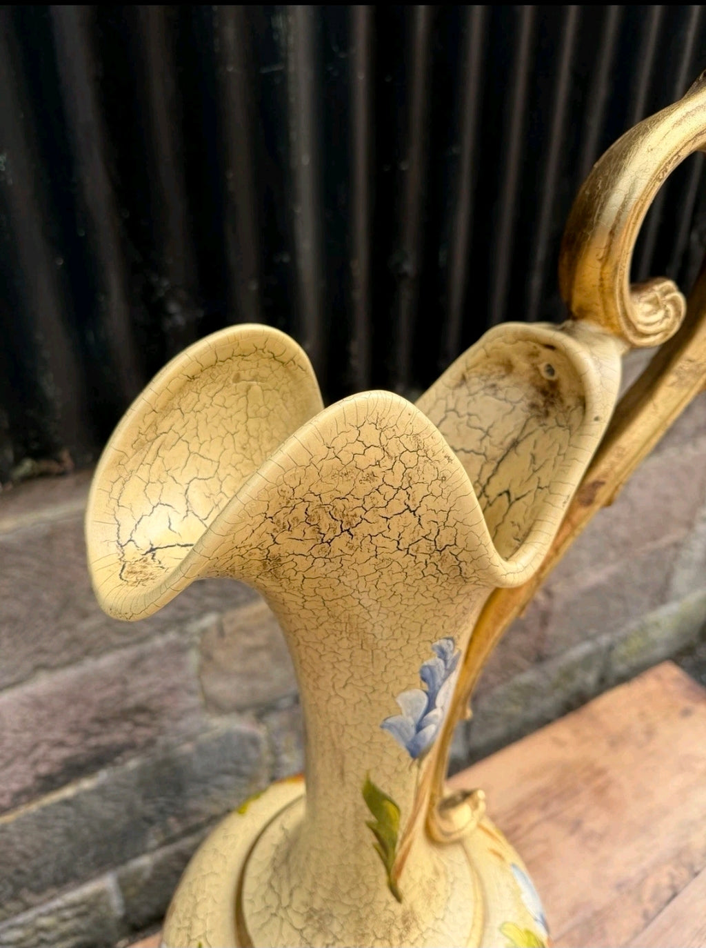 Large Vintage Italian Hand Painted Ceramic Pitcher Vase. Flowers, Display