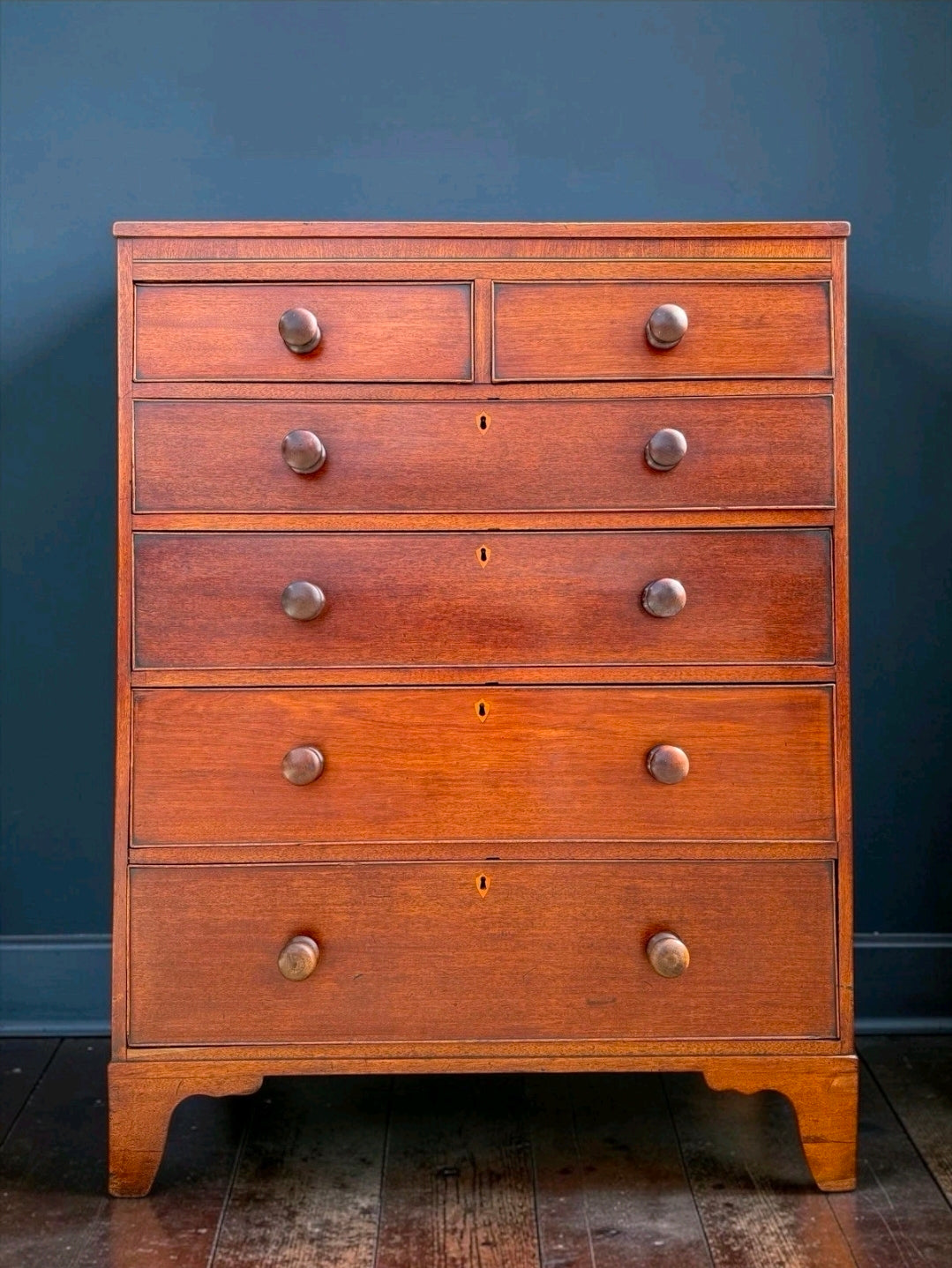 Antique 19th Century Georgian Mahogany Chest Of 6 Drawers. Bedroom, Storage