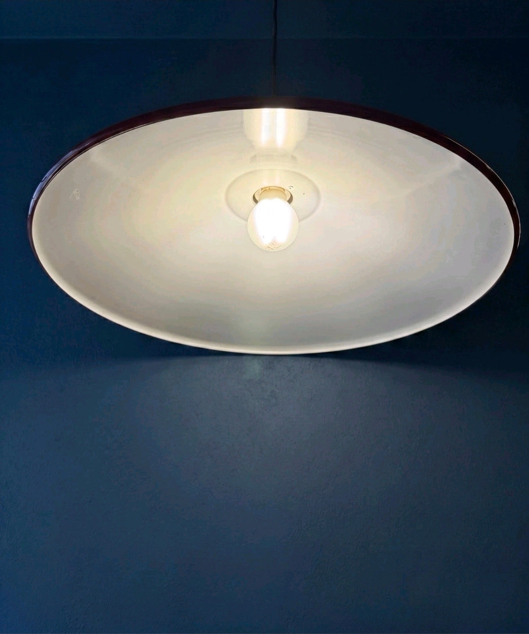 Vintage 1970s Pendant Light Mid-Century Modern, Red, Metal, Retro