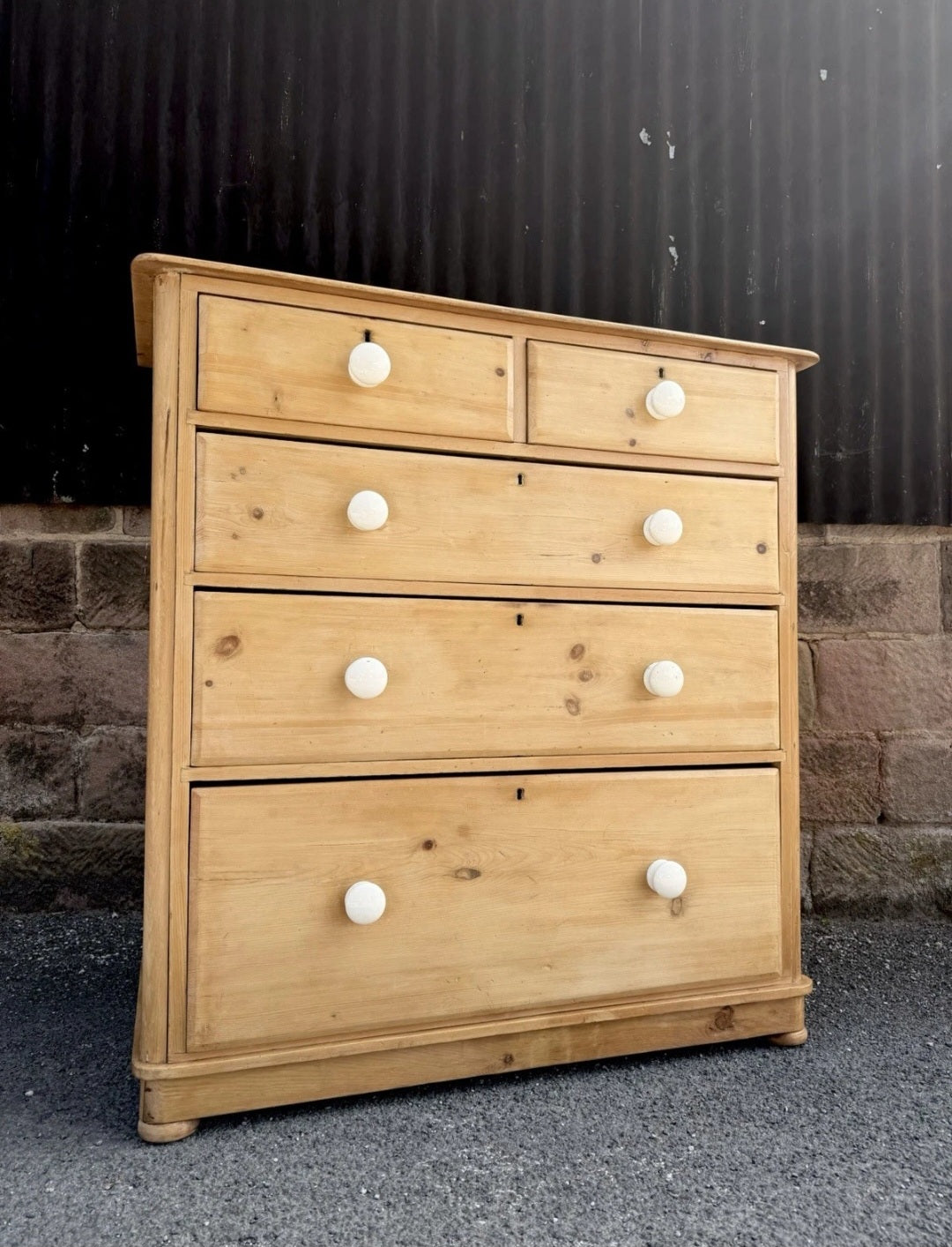 Large Antique Victorian Waxed Pine Chest Of Drawers, Country Farmhouse, Bedroom.