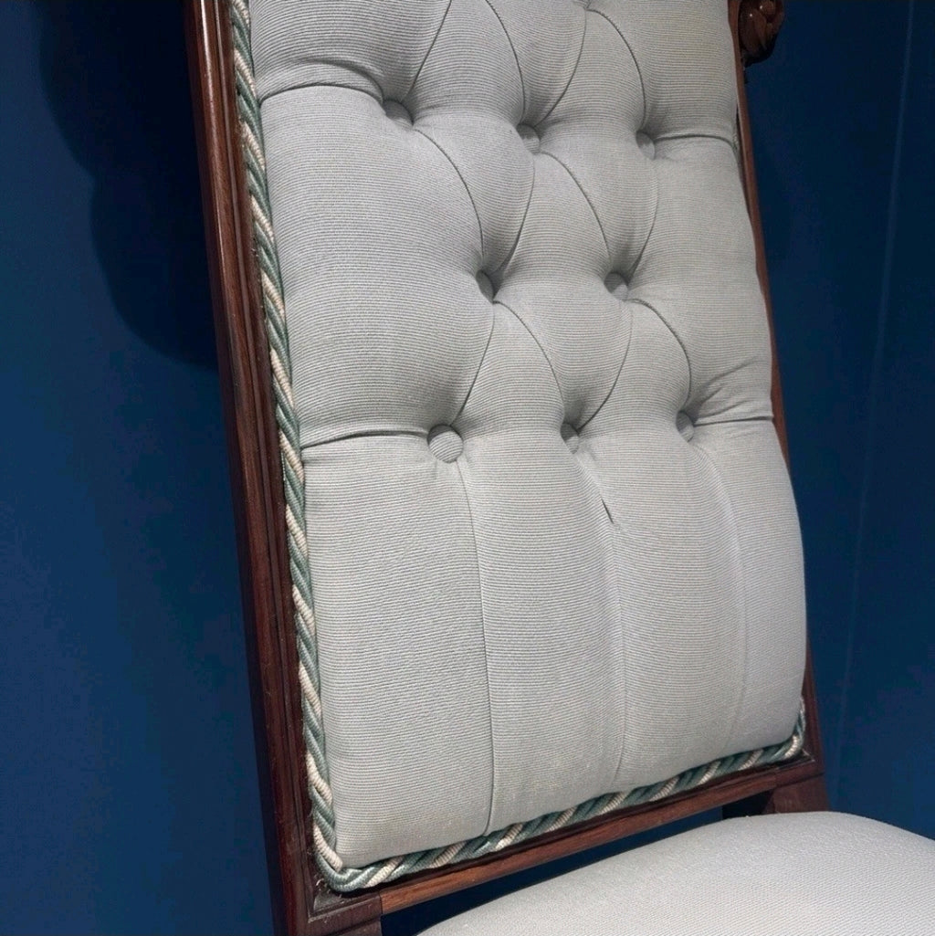 Victorian Prie dieu Chair Rosewood Upholstered Grey Chair, Bedroom, Occasional