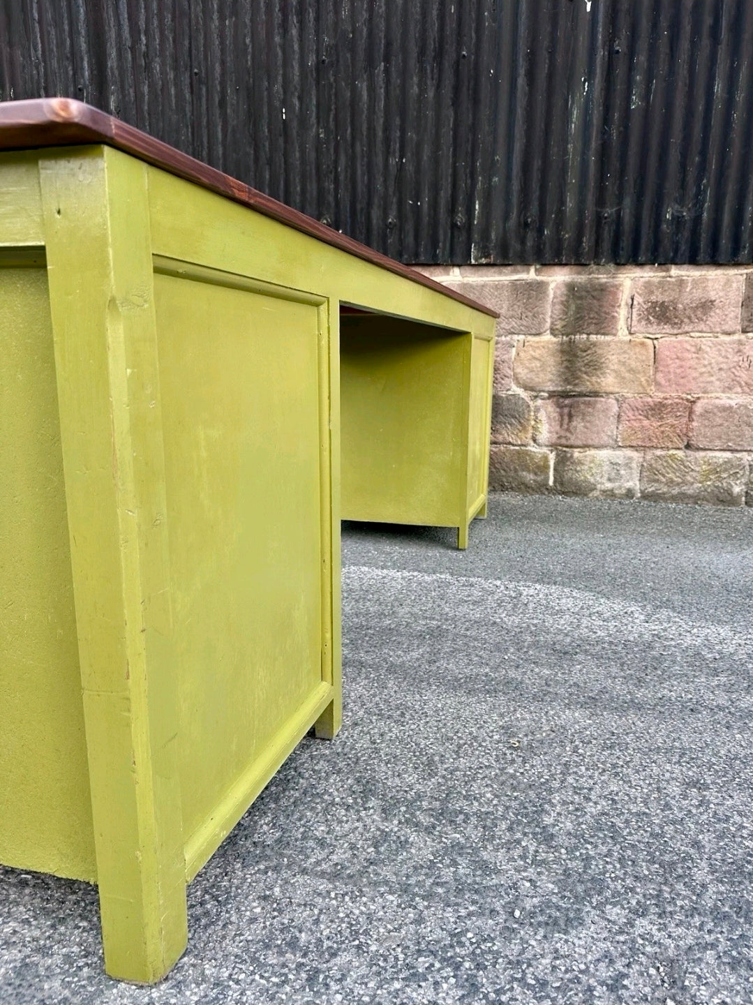 Industrial Reclaimed Large Clerks Desk. Original Paint, Statement, 8ft, Drawers