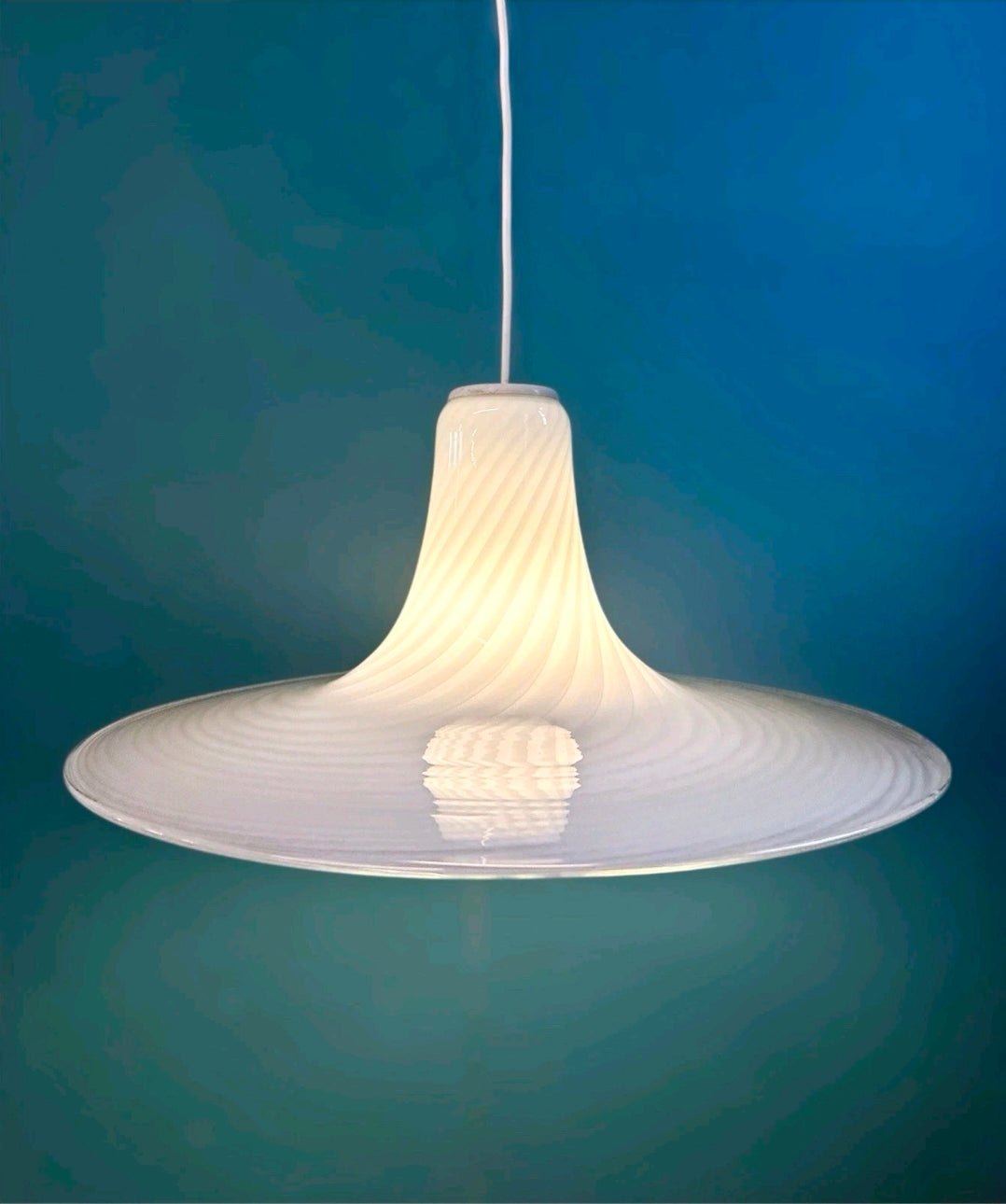 Vintage Murano Glass Swirl Pendant Light. 1970s, White, Transparent, Feature