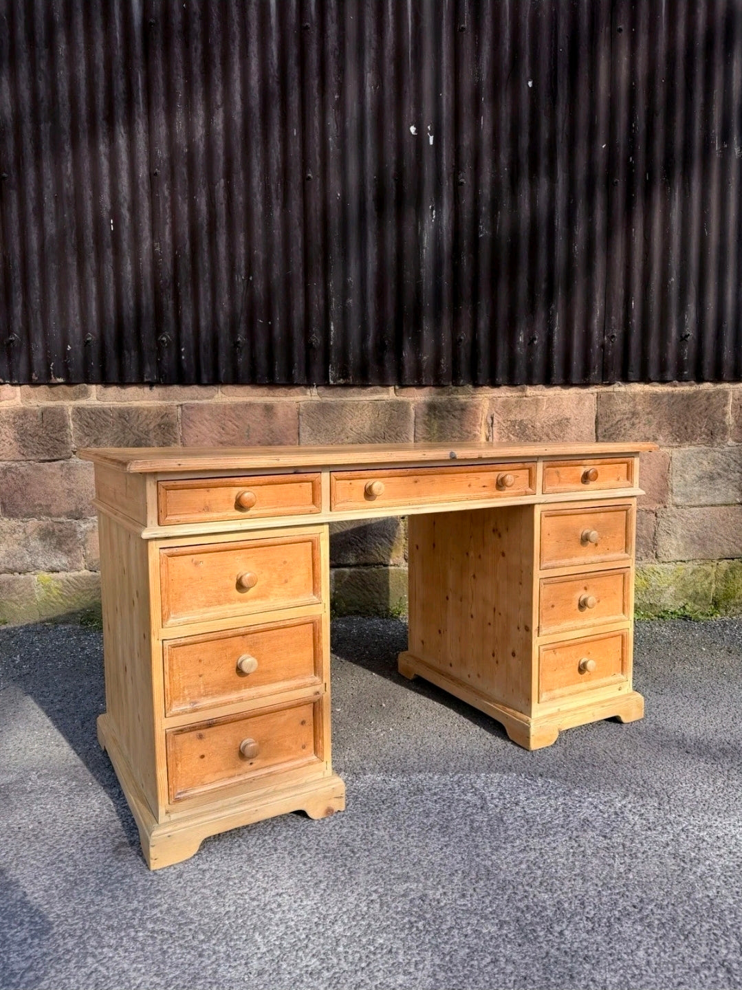 Waxed Solid Pine Twin Pedestal Desk Traditional Rustic, Study, Drawers, Office