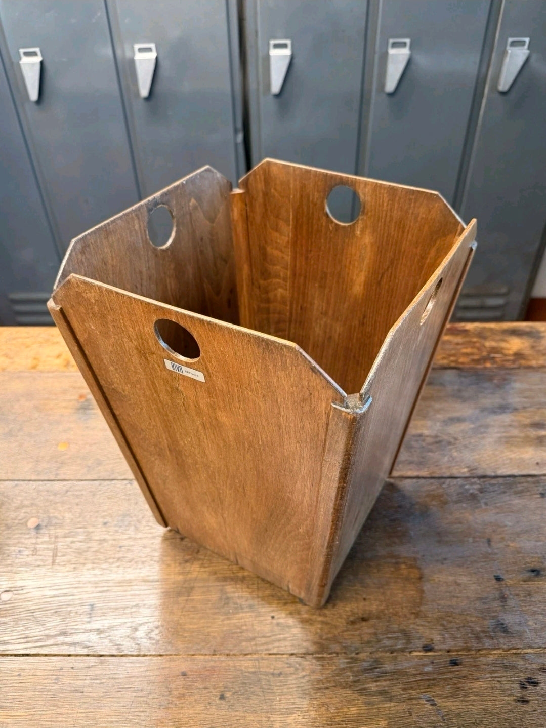 Rare Vintage Riva Teak Ply Waste Paper Bin, Storage Basket Mid Century.  MCM