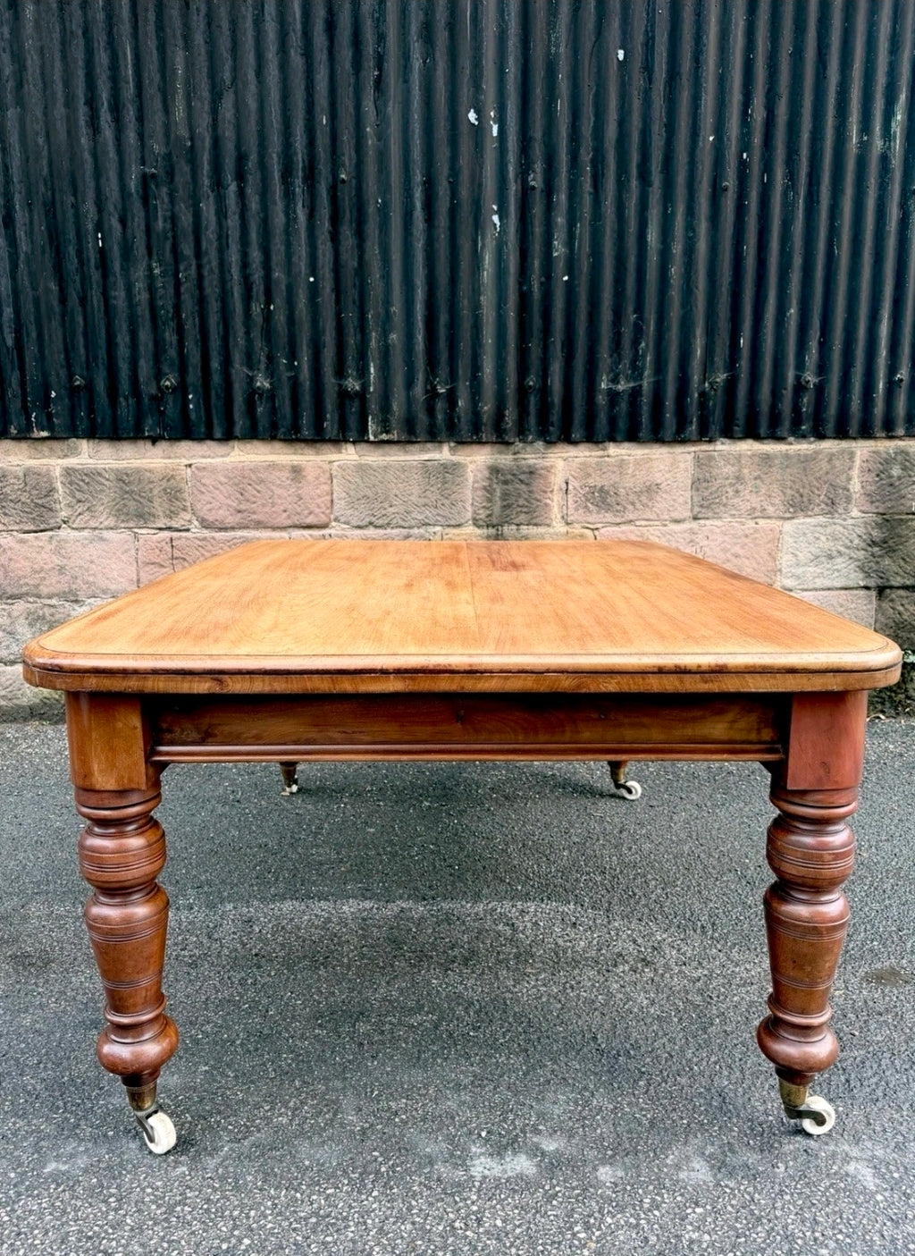 Large Victorian Pine & Mahogany Dining Table. 6 Seater, Restored, Castors