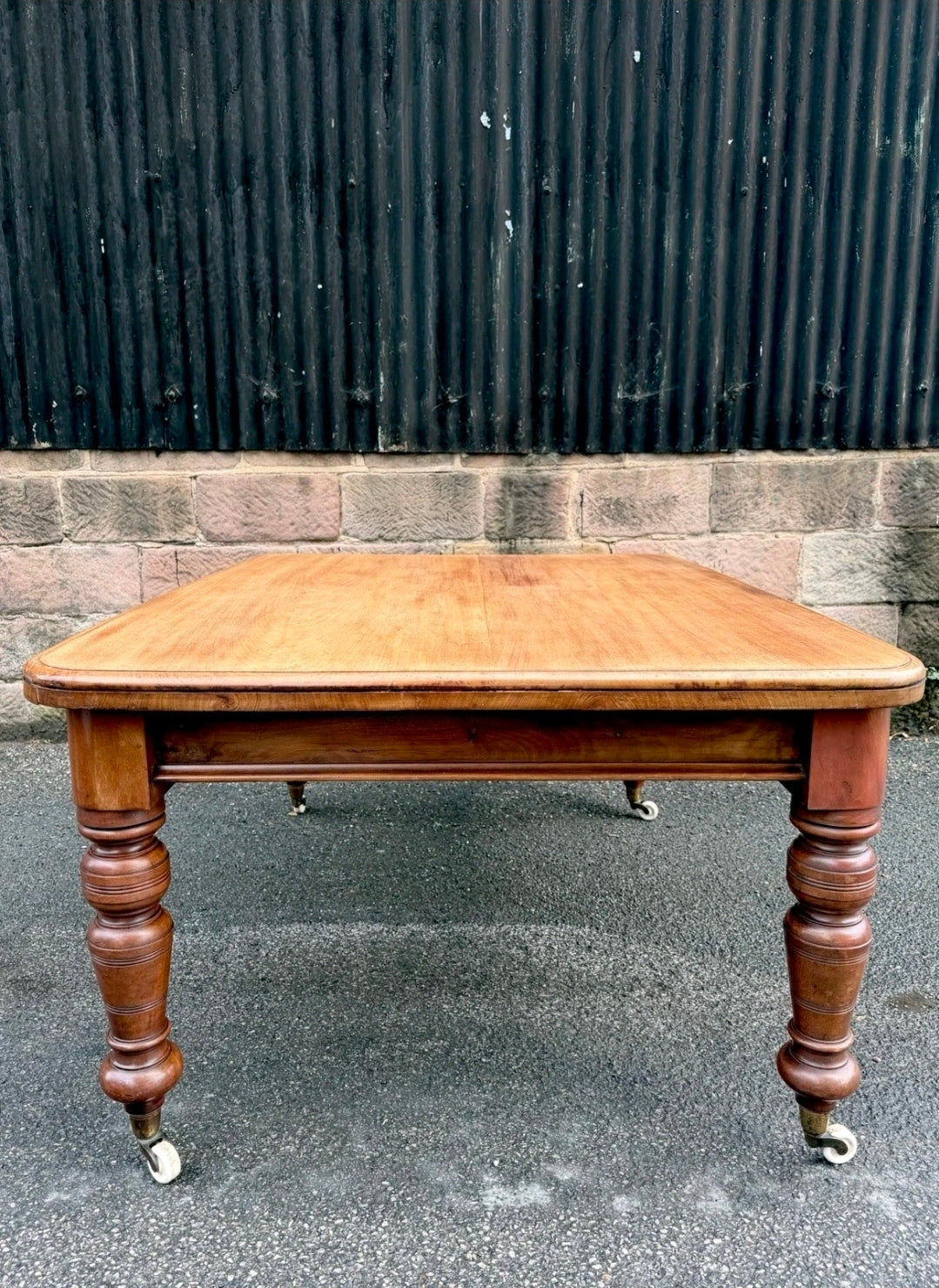 Large Victorian Pine & Mahogany Dining Table. 6 Seater, Restored, Castors