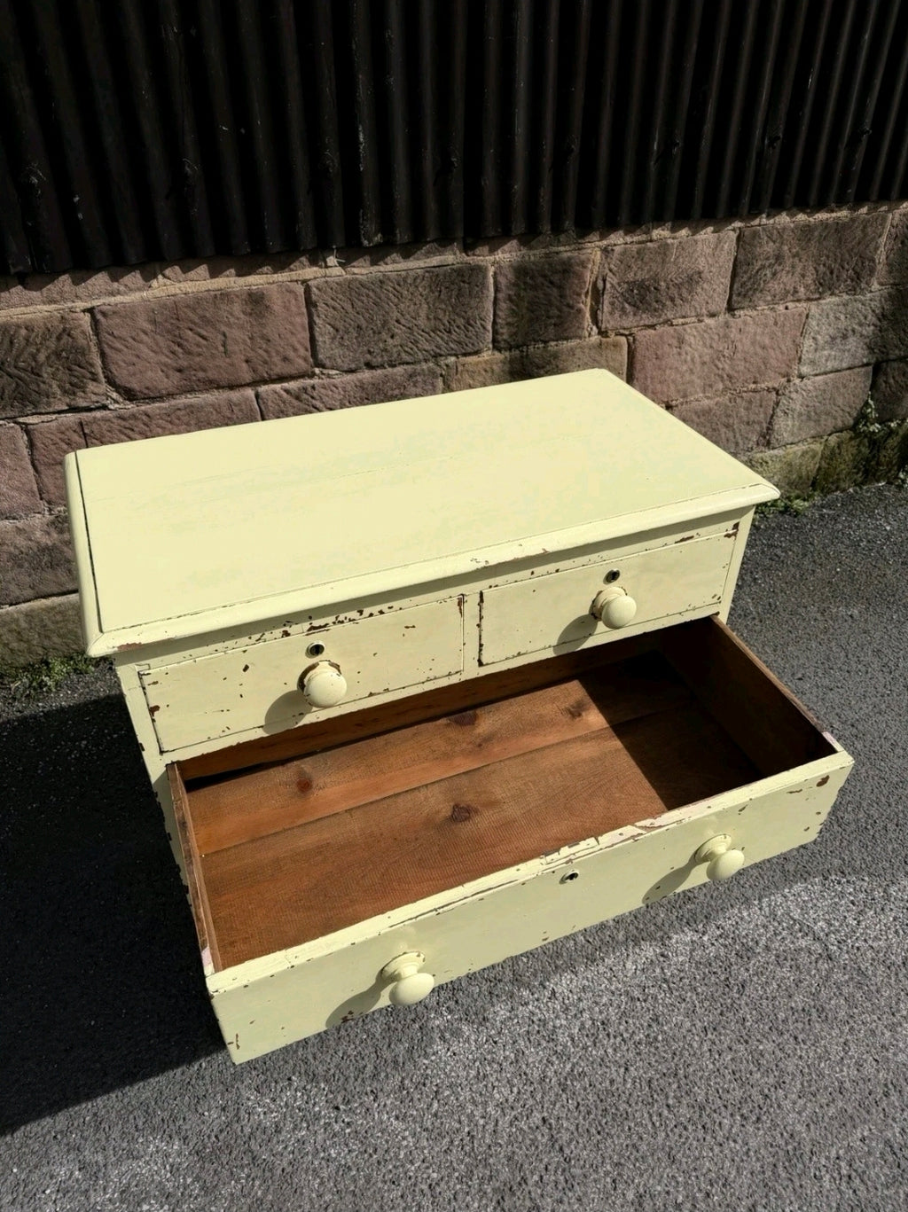 Painted Victorian Oak Chest Of Drawers. Original Paint, 2 Over 3 Drawers.