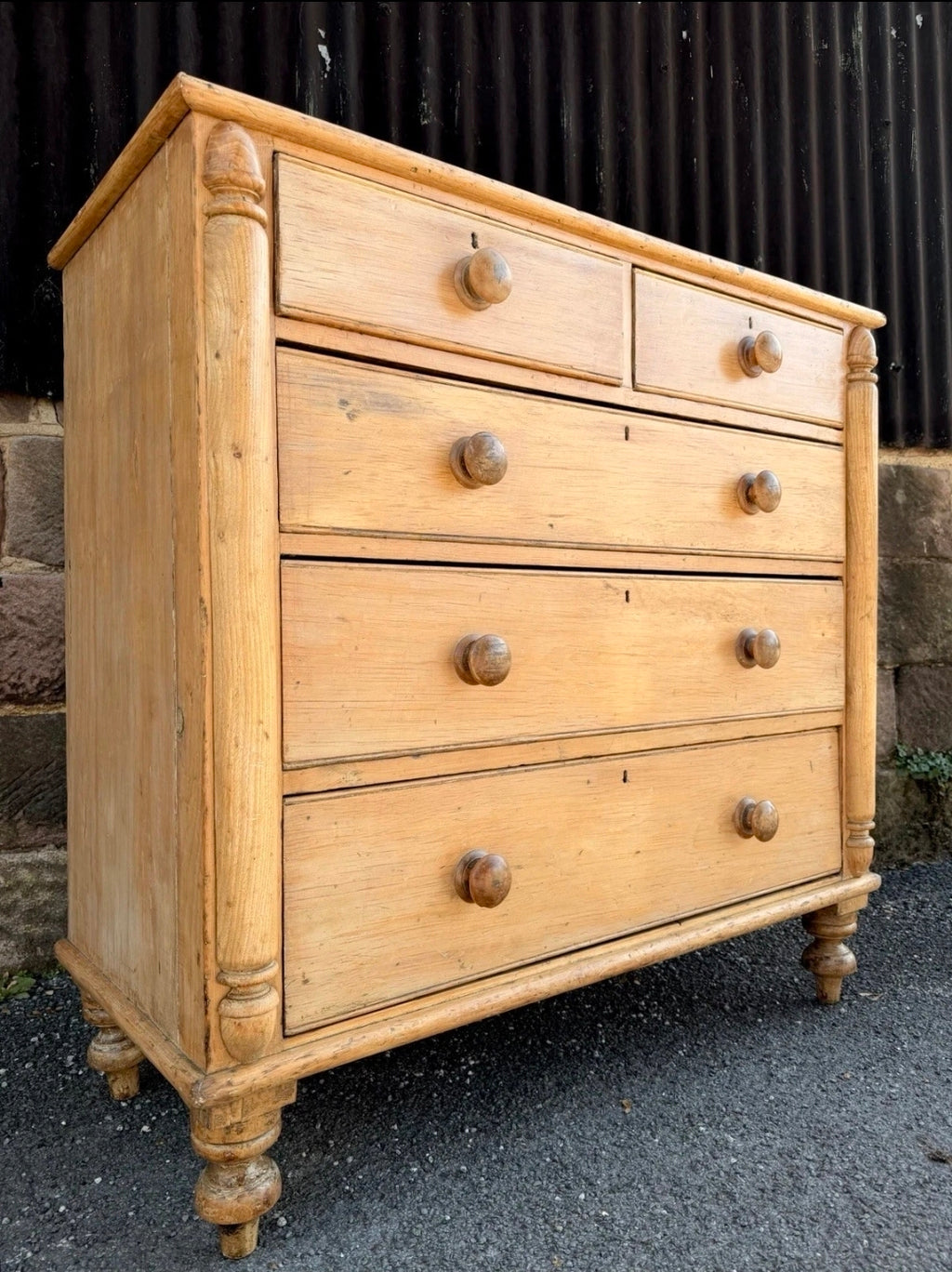 Antique Victorian Rustic Waxed Pine Chest Of Drawers, Country Cottage, Bedroom.