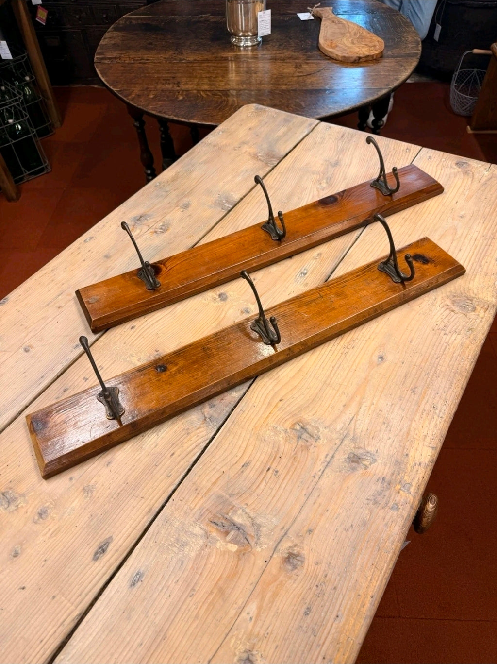 Antique Church Wall Mounted Coat Hooks. Pitch Pine, Hallway, Boot room, Storage