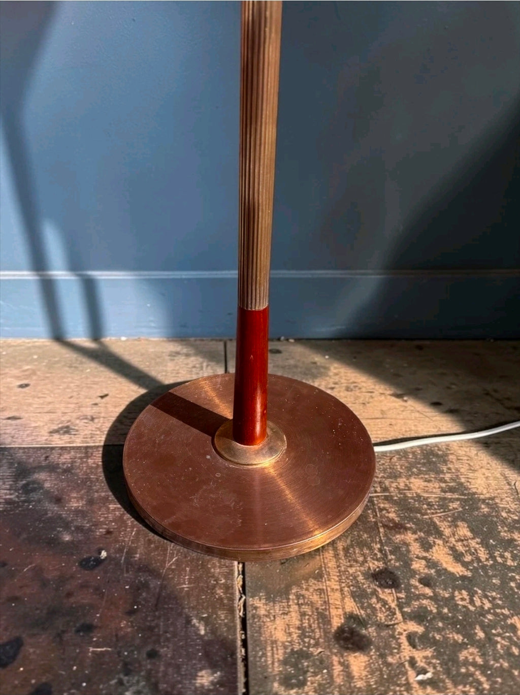 Mid-Century Danish Teak & Brass Floor Lamp, Original, Round Base