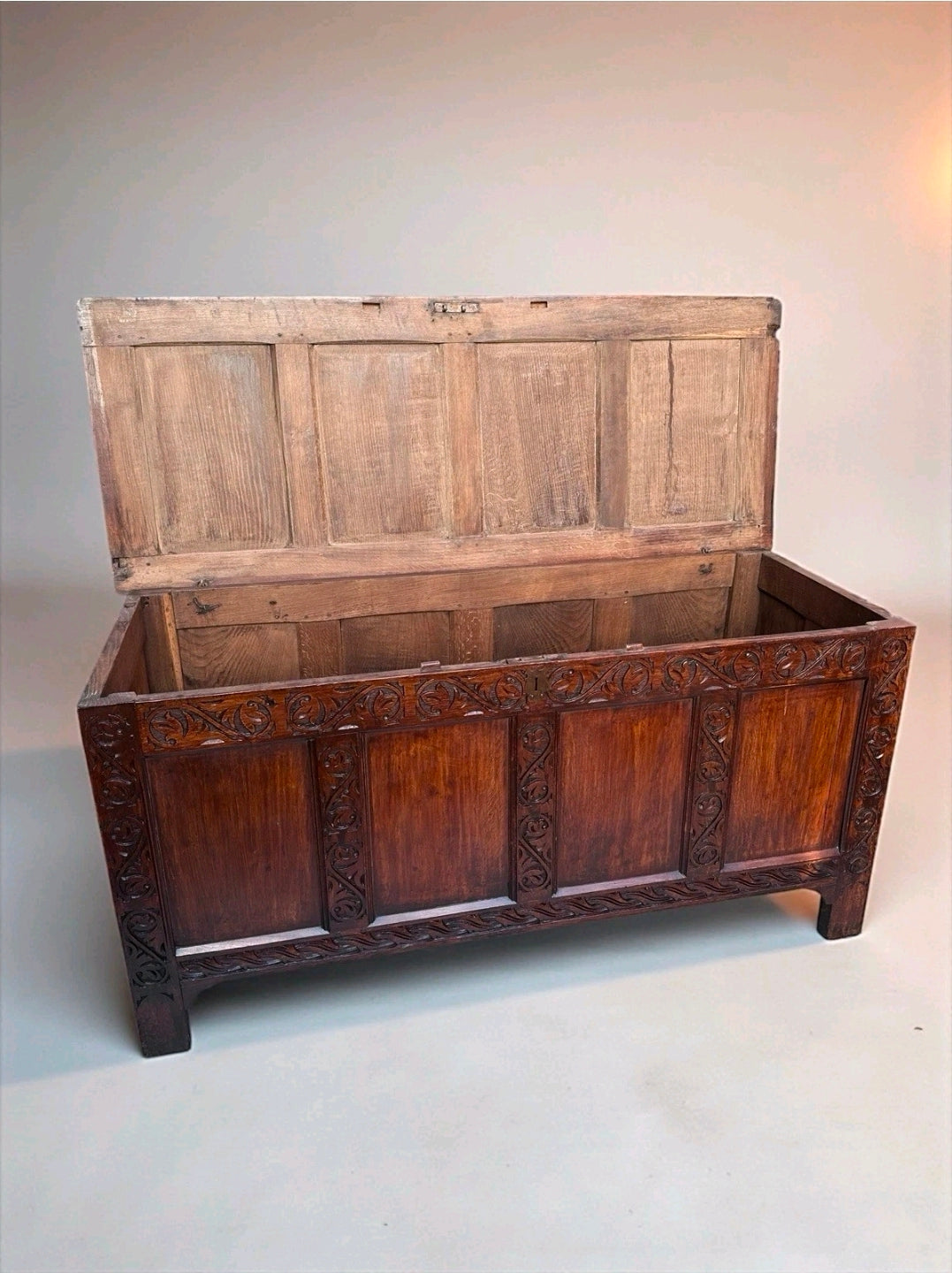 Large 18th Century Solid Oak Blanket Box, Coffee, Chest, Storage. Carved