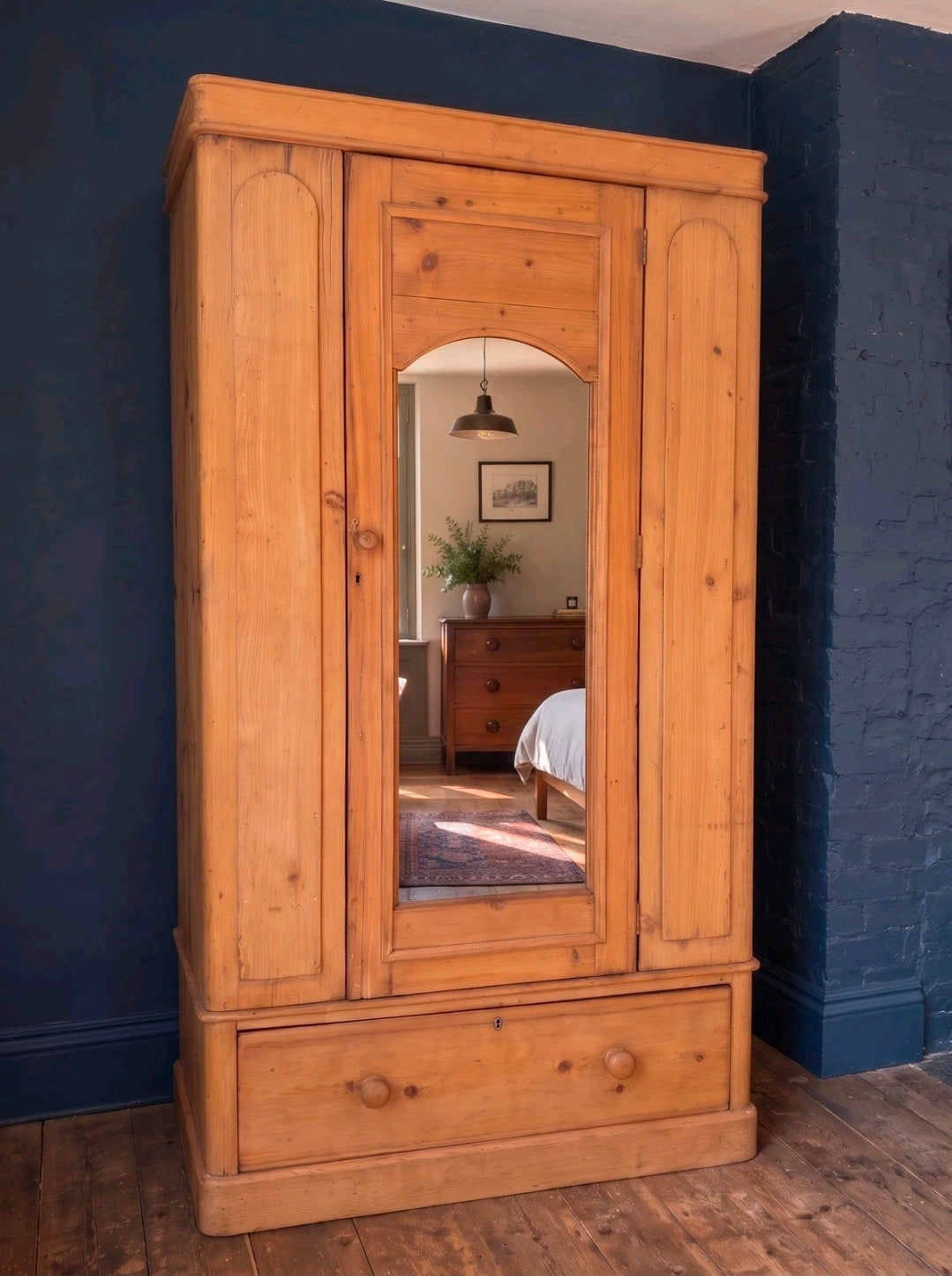 Victorian Pine Single Wardrobe. Storage, Bedroom, Original. Country Cottage