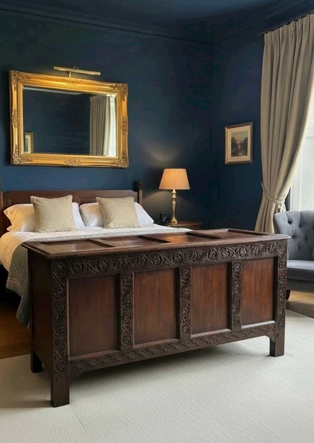 Large 18th Century Solid Oak Blanket Box, Coffee, Chest, Storage. Carved