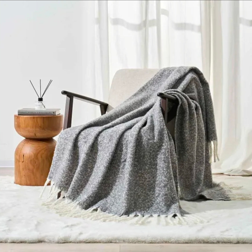 Aisling Faux Mohair Throw - Soft, Stylish Fringed Blanket in (Graphite)