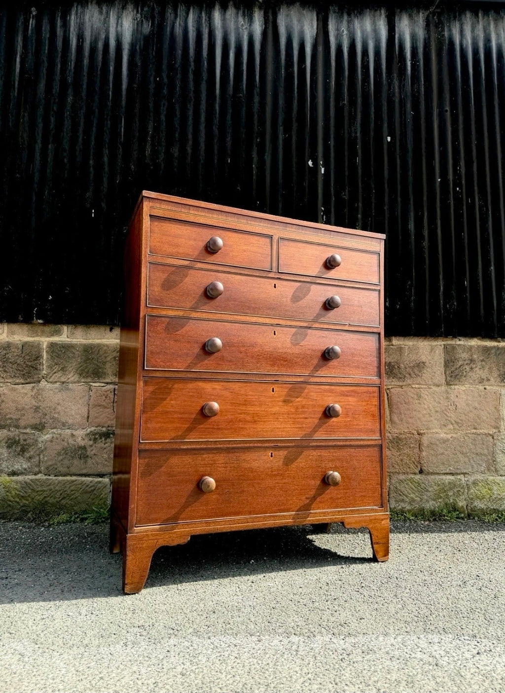 Antique 19th Century Georgian Mahogany Chest Of 6 Drawers. Bedroom, Storage