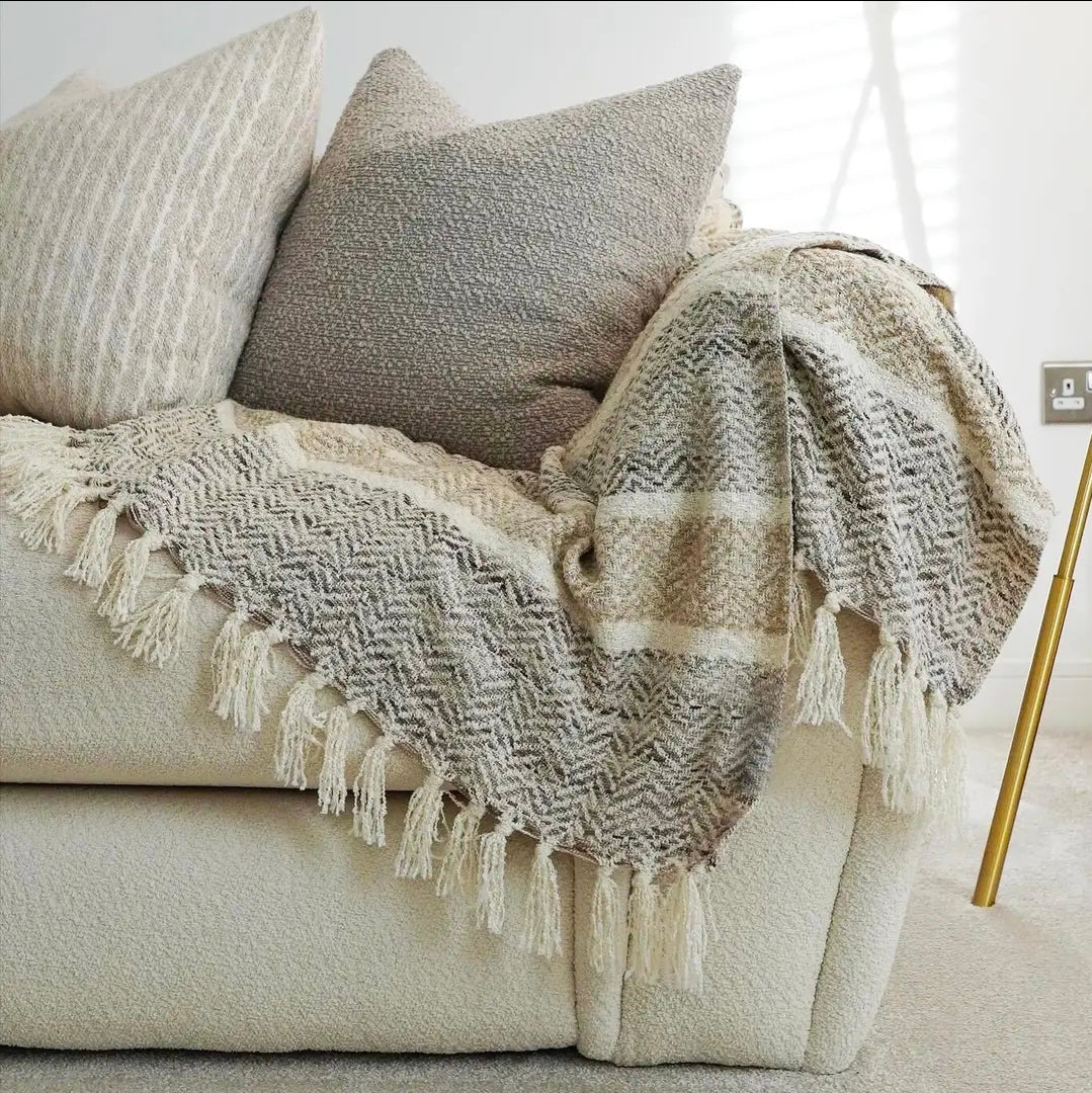 Savannah Herringbone Throw Blanket - 100% Recycled Materials (Natural)