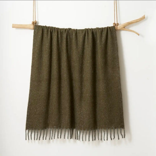 Aisling Faux Mohair Throw - Soft, Stylish Fringed Blanket in (Moss Green)