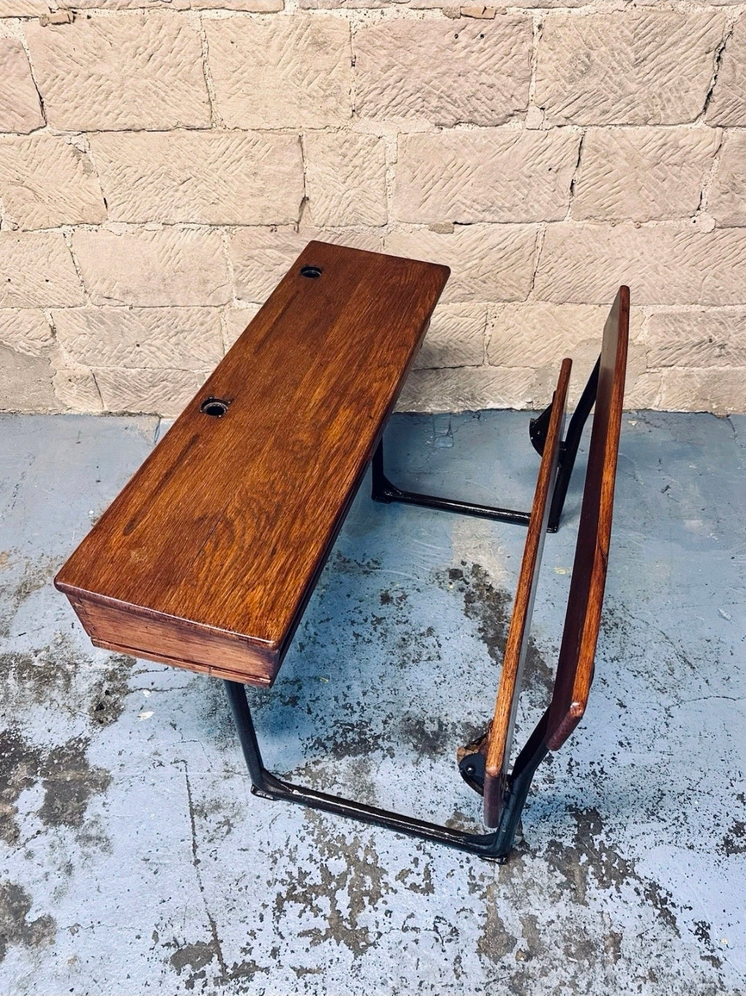 Antique Double School Desk. Oak & Cast Iron. Playroom, Kids Workspace, Orginal
