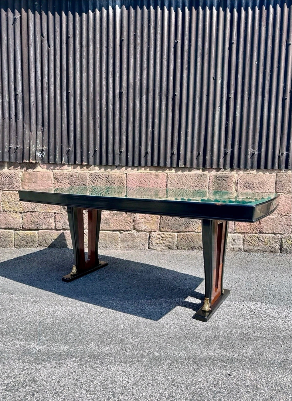 1940s Italian Designer Desk Attributed To Guglielmo Ulrich. Walnut, Glass, Green