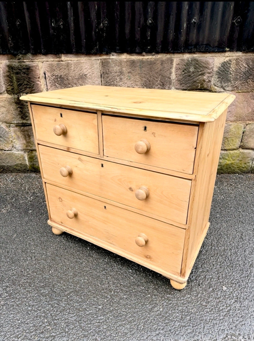 Victorian Stripped Pine Chest Of Drawers 2 Over 2 - Antique Country Farmhouse