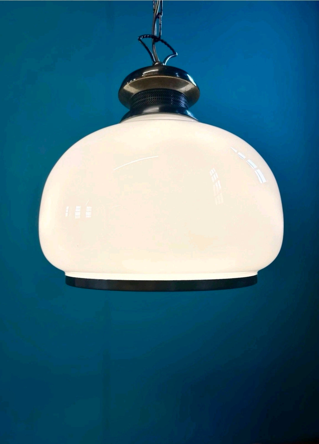 Vintage Italian Glass Pendant Light. 1960s, White, Vintage, Bedroom, Living Room